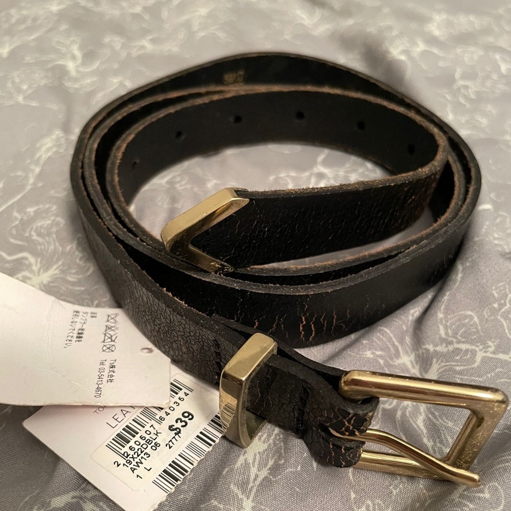 Topshop Black Crackle Leather Belt Size L NWT